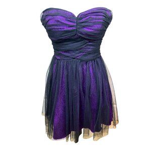 Delia's Mini Dress Women's Sz 0 Purple Black Metallic Tulle Strapless Whimsigoth